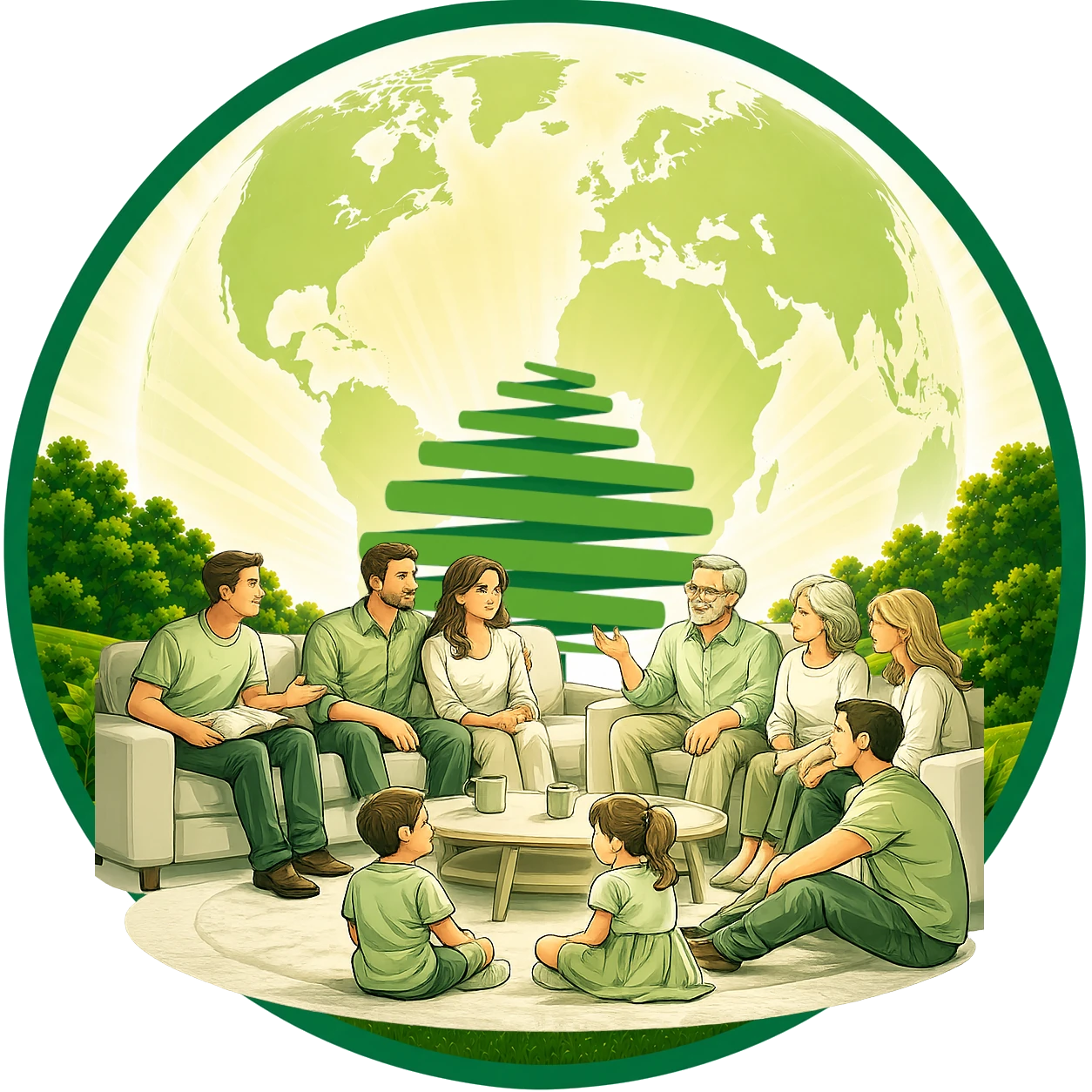 Ilustração de uma Pequena Família reunida em comunhão